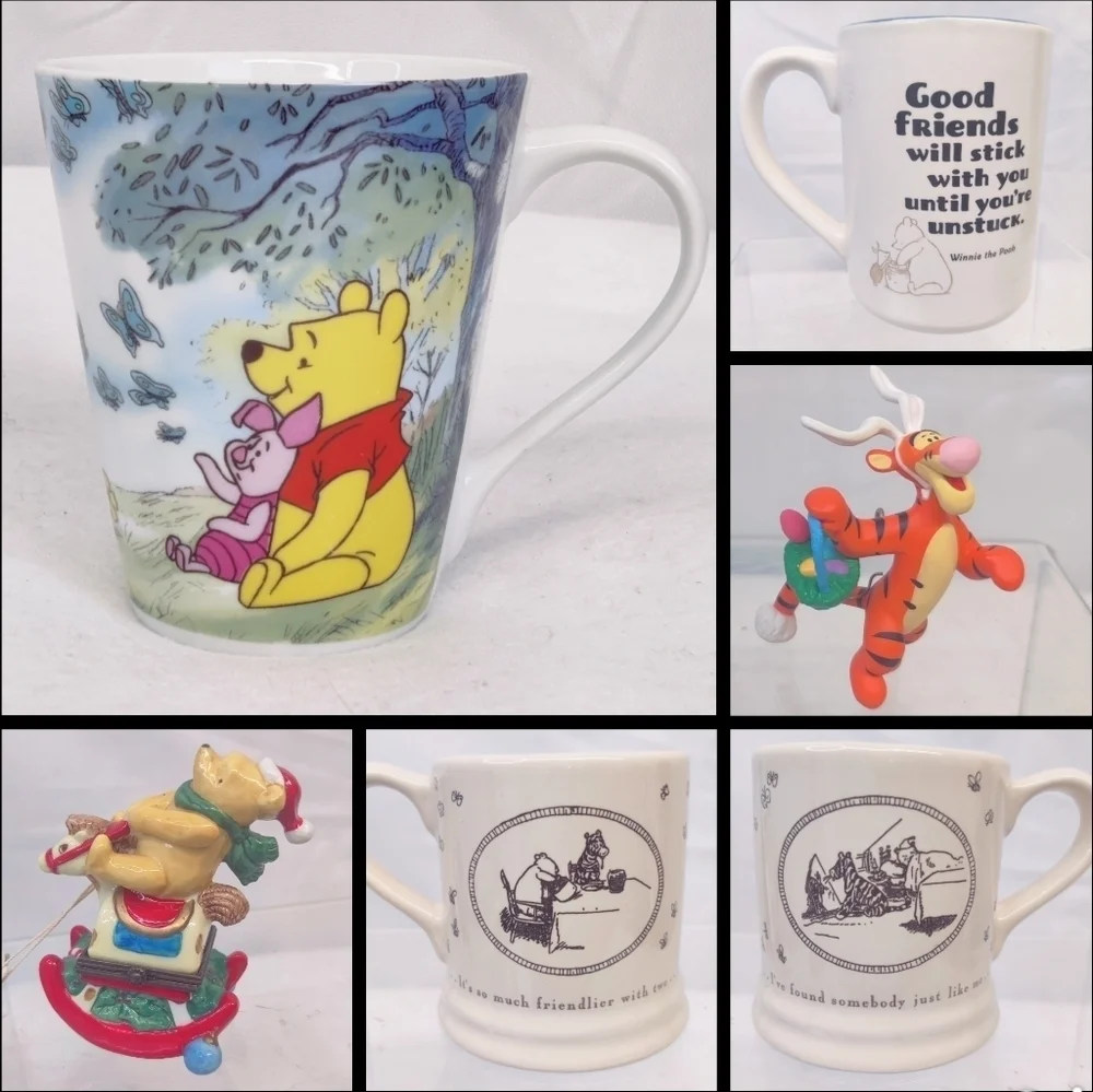 Winnie Pooh Lot of 6 Items Cups Ornaments Disney Hallmark Vintage Collection